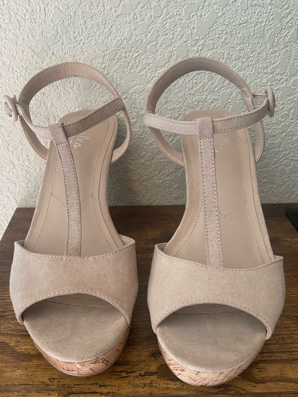 Neutral T-Strap Cork Platform Sandals - Women's